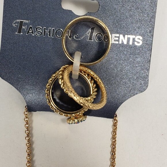 Women's Stylish Gold tone Hand Chain with 5 rings & Blue-Orange Stones - Picture 3 of 7